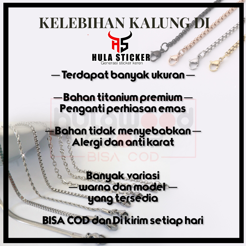 Kalung Rantai Titanium Pria Wanita Premium Anti Karat Rolo Hitam Titanium 316L (TIDAK TERMASUK BANDULAN)