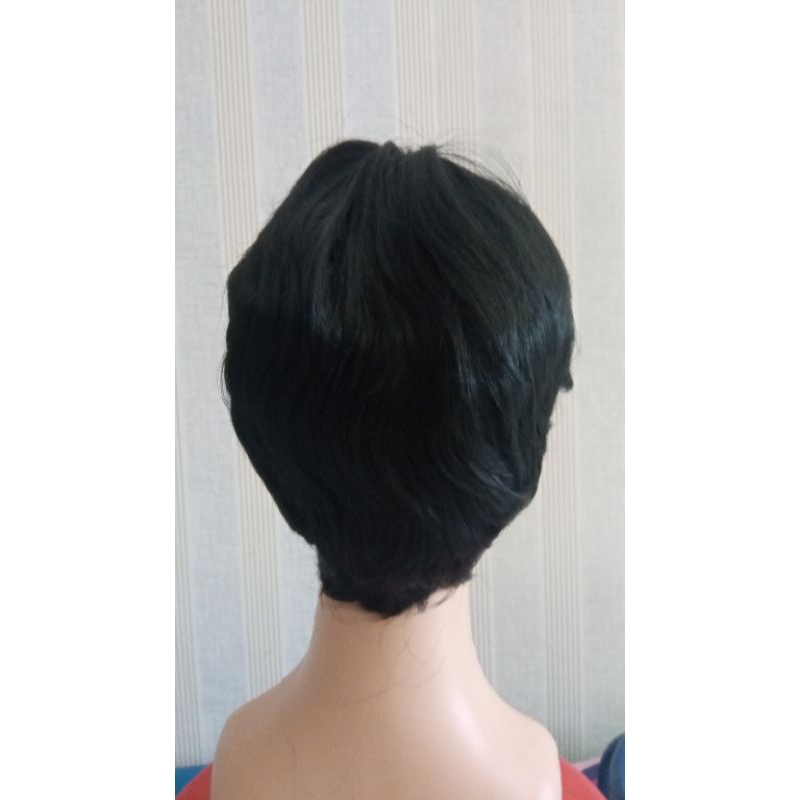 wig pria hitam pendek sintetis fiber