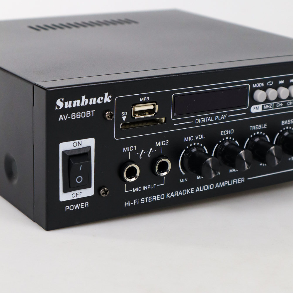 SUNBUCK AUDIO BLUETOOTH 5.0 DAC AMPLIFIER 2 CH REMOTE 2000W AV-660BT BLACK