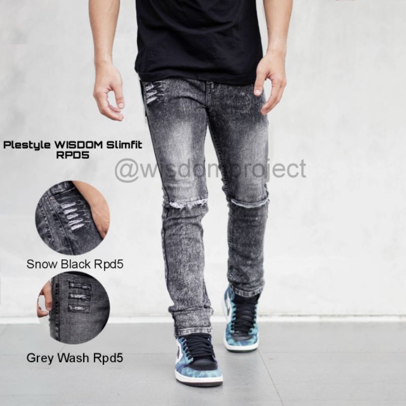 Wisdom Plestyle - Celana Panjang Jeans pria Sobek Lutut Rpd5 Original Stretch badjatex Premium