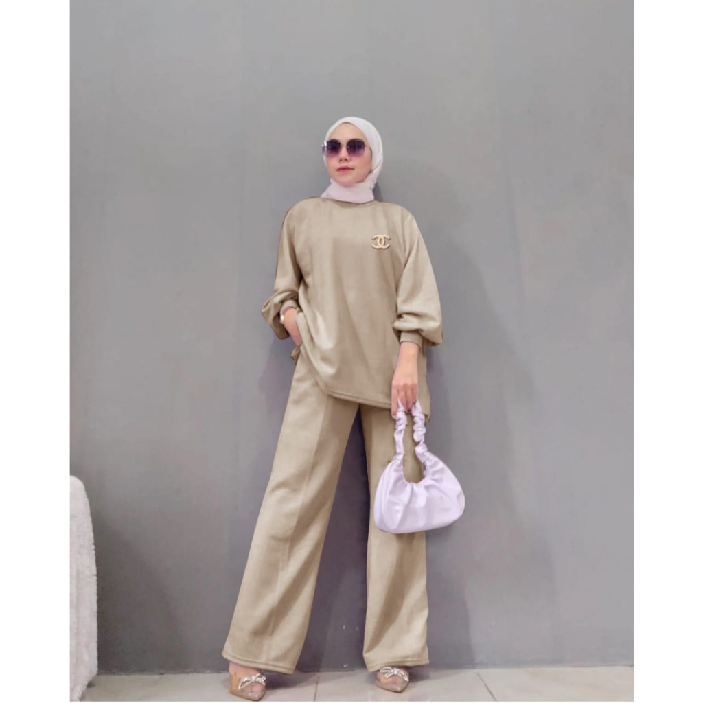 SET RONA KNIT FASHION PAKAIAN WANITA SETELAN ATASAN DAN CELANA HJM