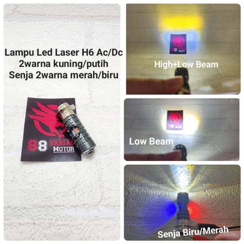 Lampu Led Utama Motor H6 Ac/Dc Hi lo Putih-kuning + Senja Biru-merah Universal Bebek Matic - Led Laser Utama H6