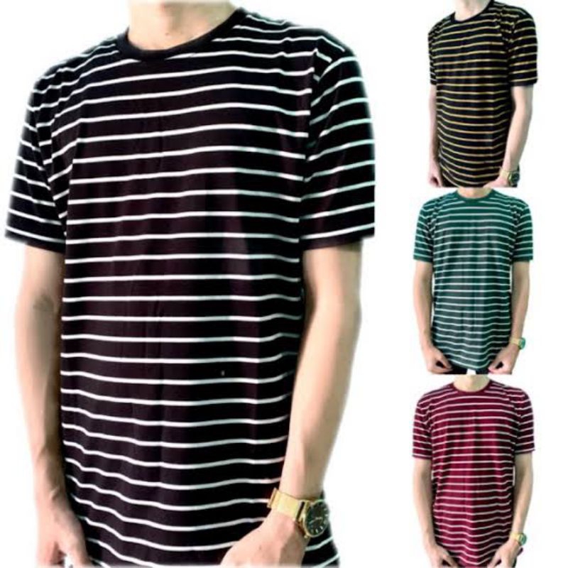 PROMO! Termurah berkualitas Baju Kaos salur strip garis Pria Wanita Tshirt cotton CVC