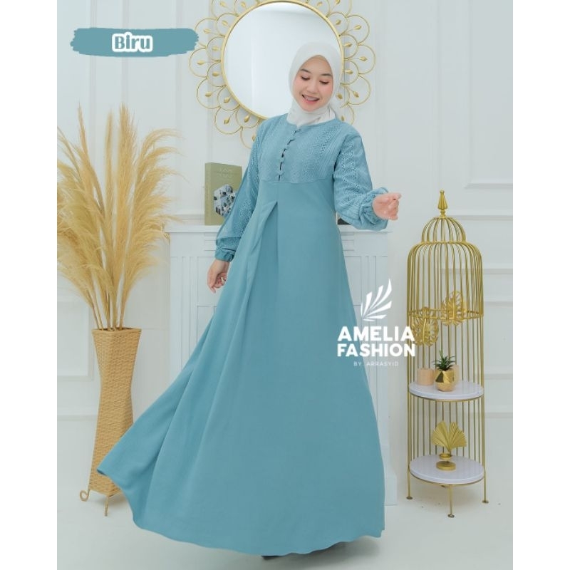 KANAYA DRESS ORI AMELIA FASHION DRESS CRINGKLE KOMBINASI BRUKAT MALIKA TERBARU