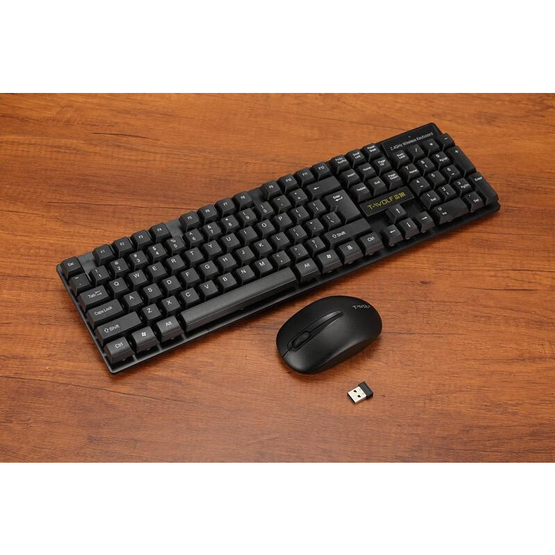 Keyboard mouse t-wolf wireless 2.4ghz combo membrane fullsize 104 keys 1600dpi optical tf-100 - Twolf tf100