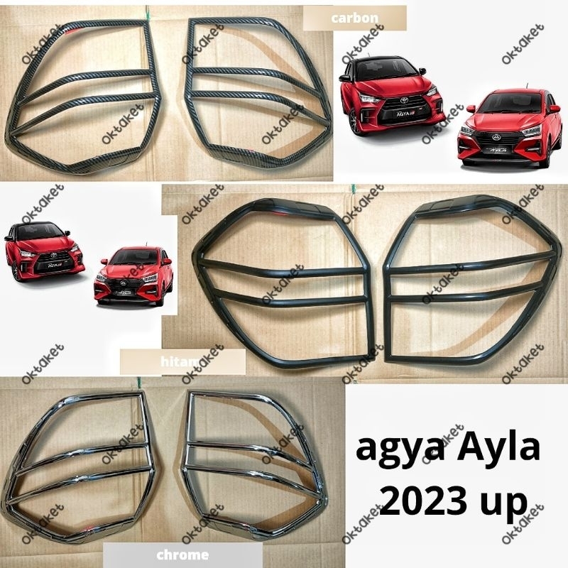 garnish lampu belakang Agya Ayla 2023 2024 2025 Hitam Chrome Carbon gr sport