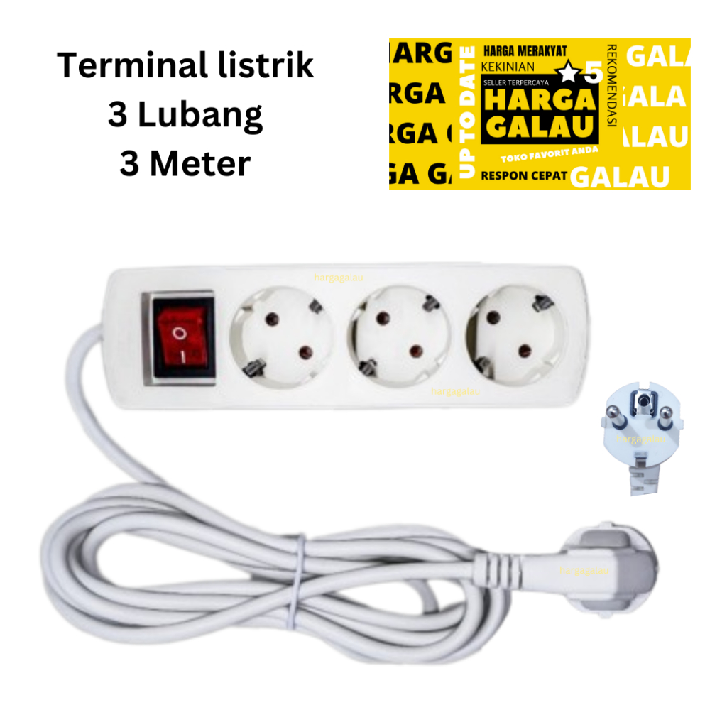 Sambungan Listrik 3 4 5 lubang 2 Meter SNI + on off led Kabel asli tembaga 2M terminal stop kontak multi Arde