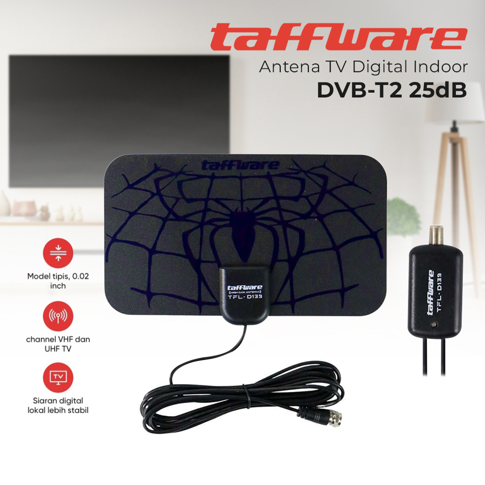 Taffware Antena TV Digital DVB-T2 25dB Spider Pattern Signal Booster - TFL-D139 - Black