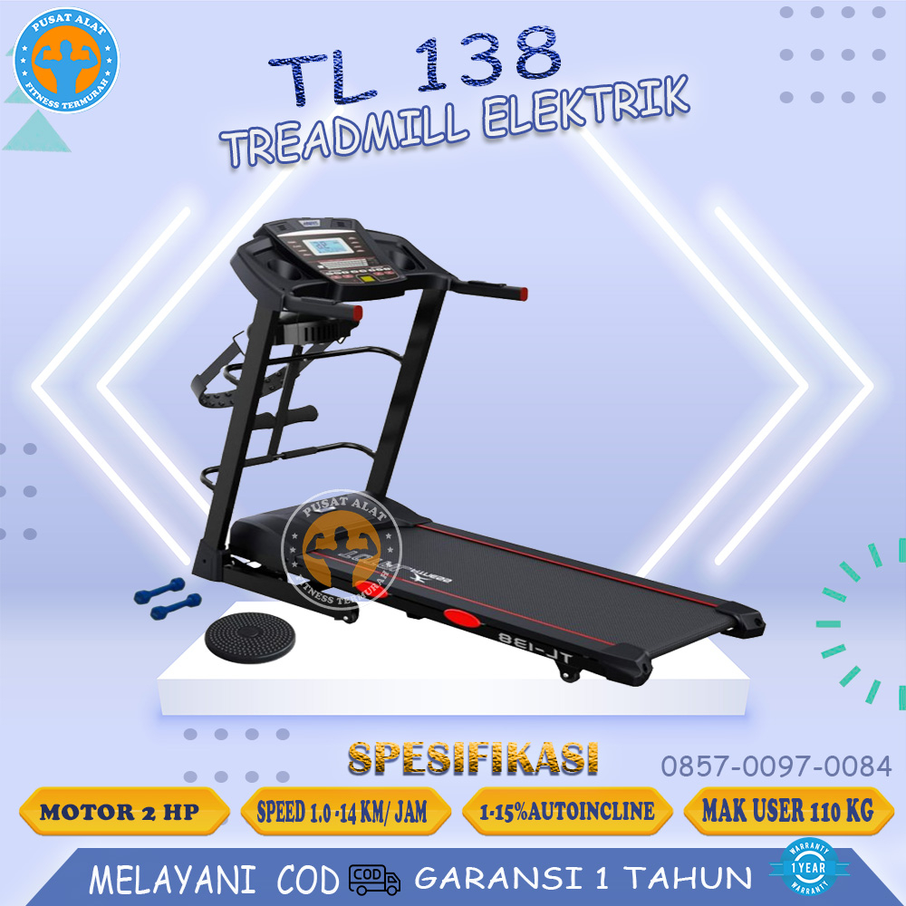 Treadmill Elektrik lTotal Gym TL-138 2 hp Autoincline Alat Fitness Rumahan bisa COD