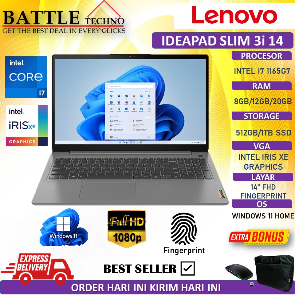 LENOVO IDEAPAD SLIM 3I INTEL I7 1165G7 20GB 1TB SSD IRIS XE FHD FP WIN11 HOME GREY