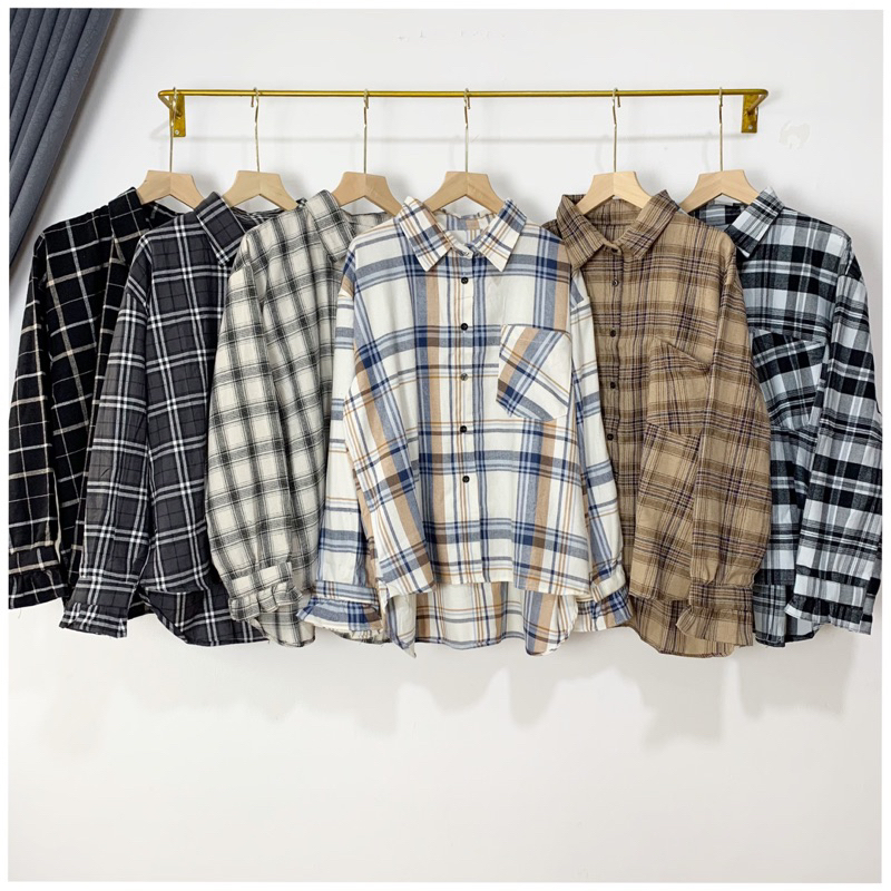 Hana Shirt Kemeja Flanel |Oversize Blouse Tartan Kotak Kotak Wanita