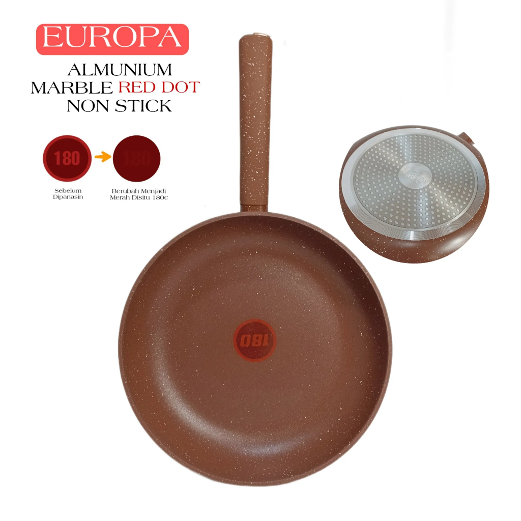 EUROPA Cookware Frying Pan 18 cm YFP-18 Cm Wajan Penggorengan Anti Lengket Red Dot Berkualitas FRYPAN MARBEL NON STICK RED DOT EUROPA