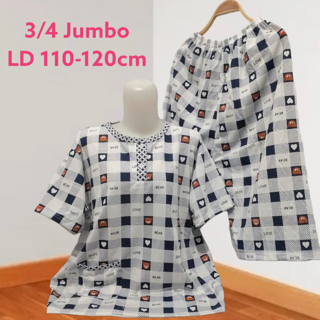 Setelan Baju Tidur Kaos Celana 3/4 Jumbo Big Size Babydoll Wanita LD 110-120cm