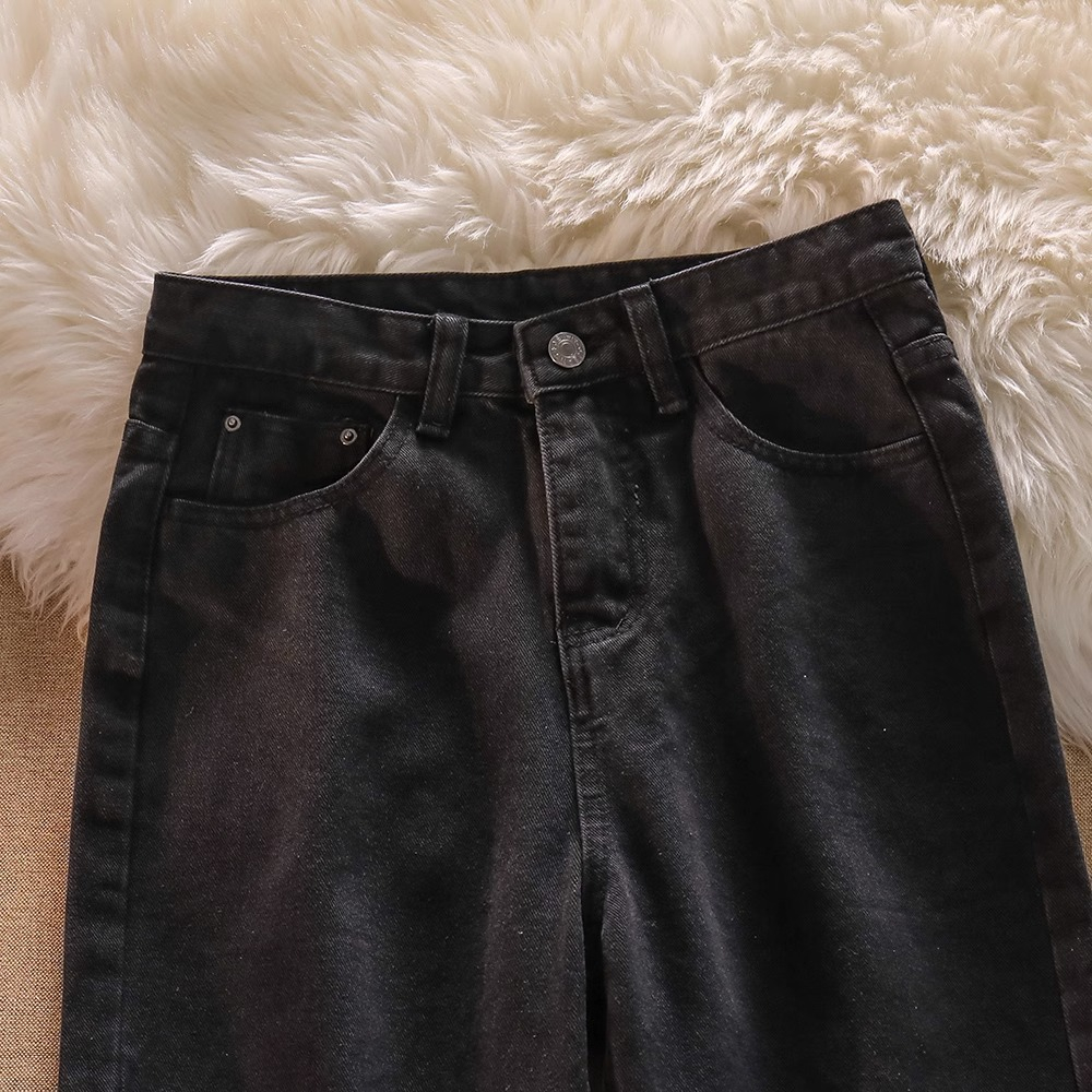 Belahan Highwaist Straight Celana Jeans Wanita Korea