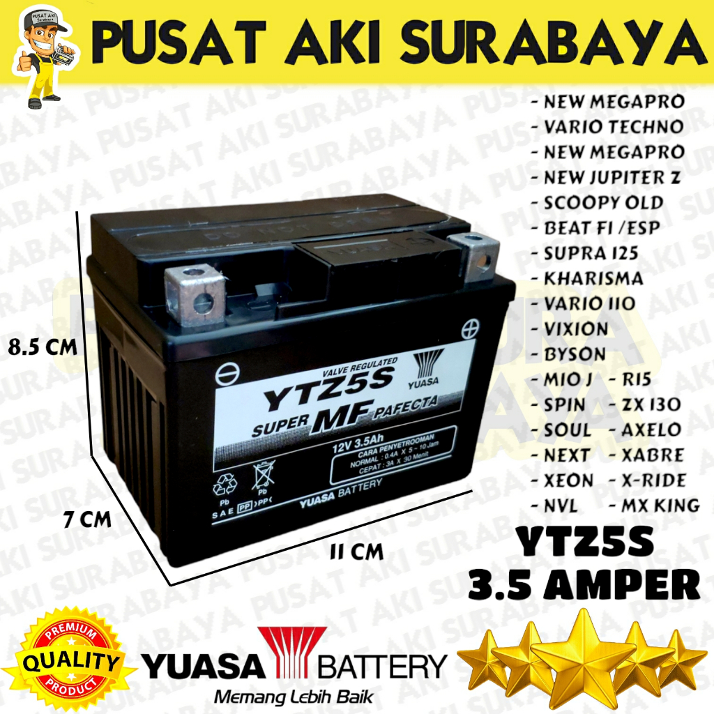 BERGARANSI ORIGINAL AKI BERKUALITAS YUASA YTZ5S MOTOR VIXION VERZA VARIO 110 SUPRA 125 KHARISMA MTZ5S YTZ4V DTZ5S GTZ5S