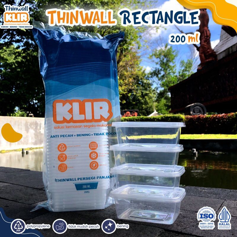 THINWALL PERSEGI PANJANG 200ML + TUTUP / WADAH PLASTIK BOX DESSERT KONTAINER 200ML