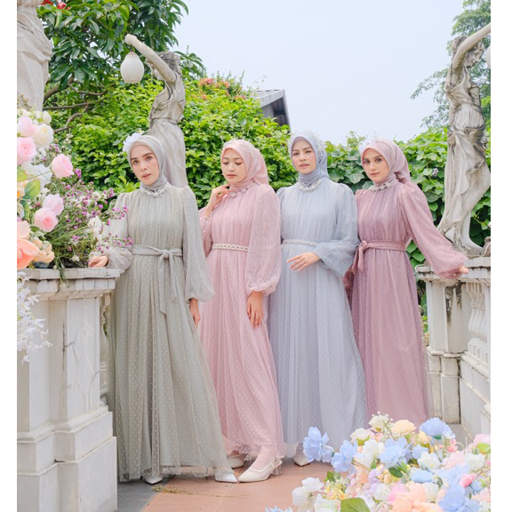 Ounadoutfit AURORA DAN CLARA dess eid series / dress lebaran muslim / pakaian pesta mewah / dress tille kondangan / baju lebaran wanita / outfit lebaran muslim