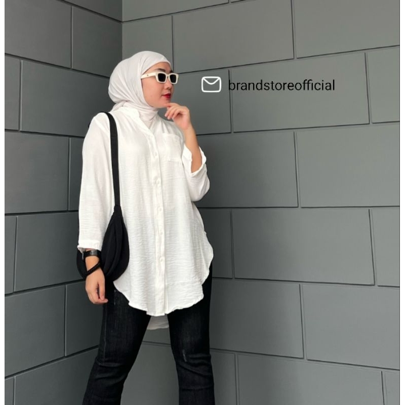 KEMEJA TUNIK POLOS JUMBO XXL LD 120 CRINKLE AIRFLOW ATASAN KASUAL WANITA