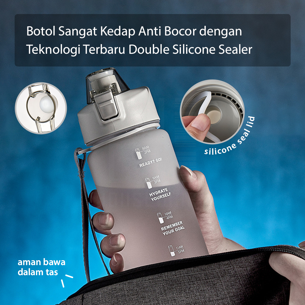 HUGO Botol Minum 1 Liter Tutup Flip Botol Air Motivasi 1000ml Premium Anti Bocor BPA FREE