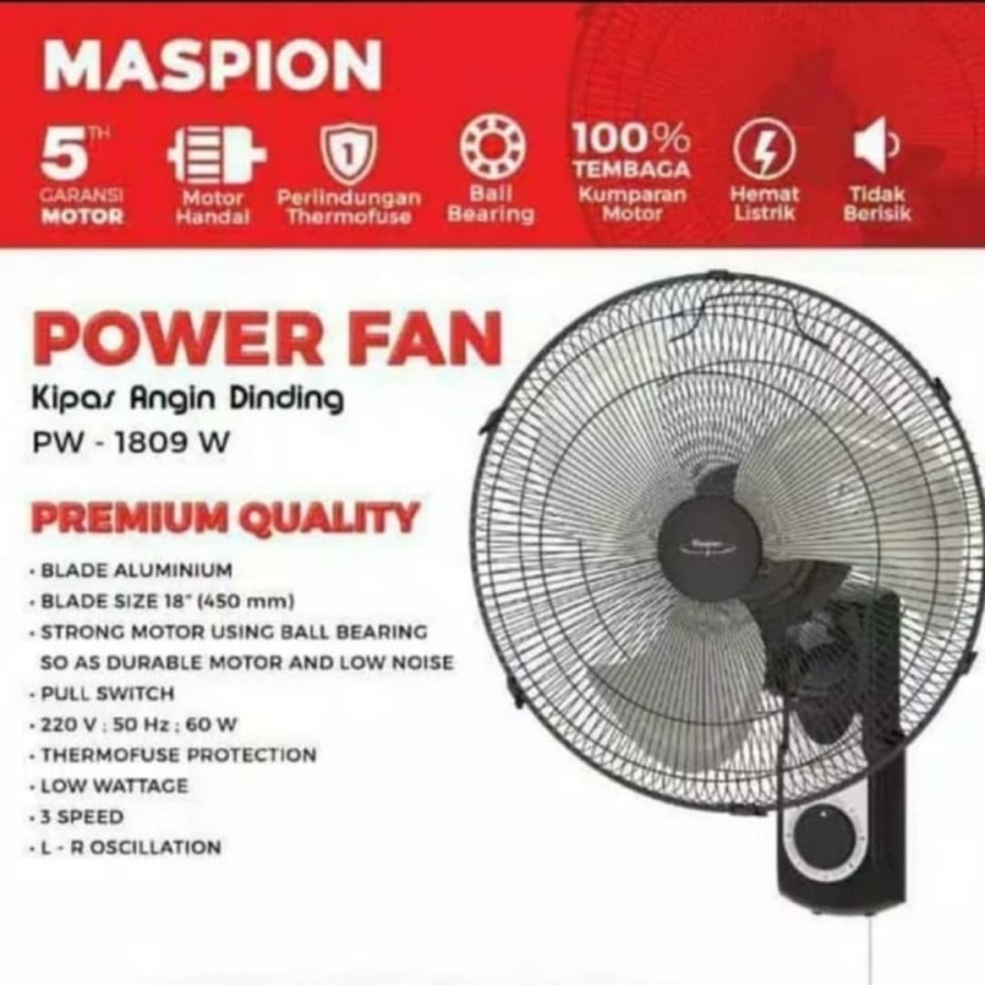 Kipas Angin Dinding Besi Tornado 18in 18 Inch Maspion PW-1809 PW 1809 Wallfan Wall Fan