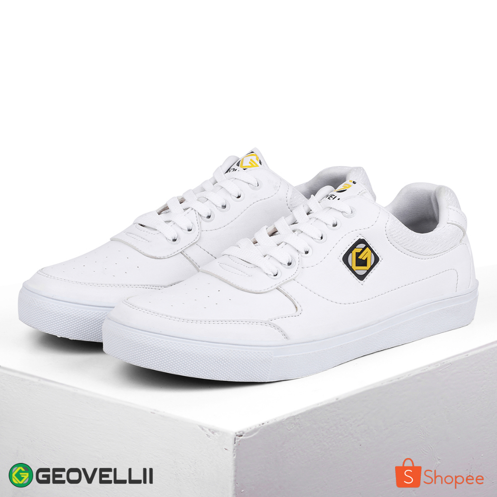 GEOVELLI STORE | Sepatu Cowok Sepatu Sneakers Pria Model Sepatu Sport Casual Bahan Kulit PU Putih