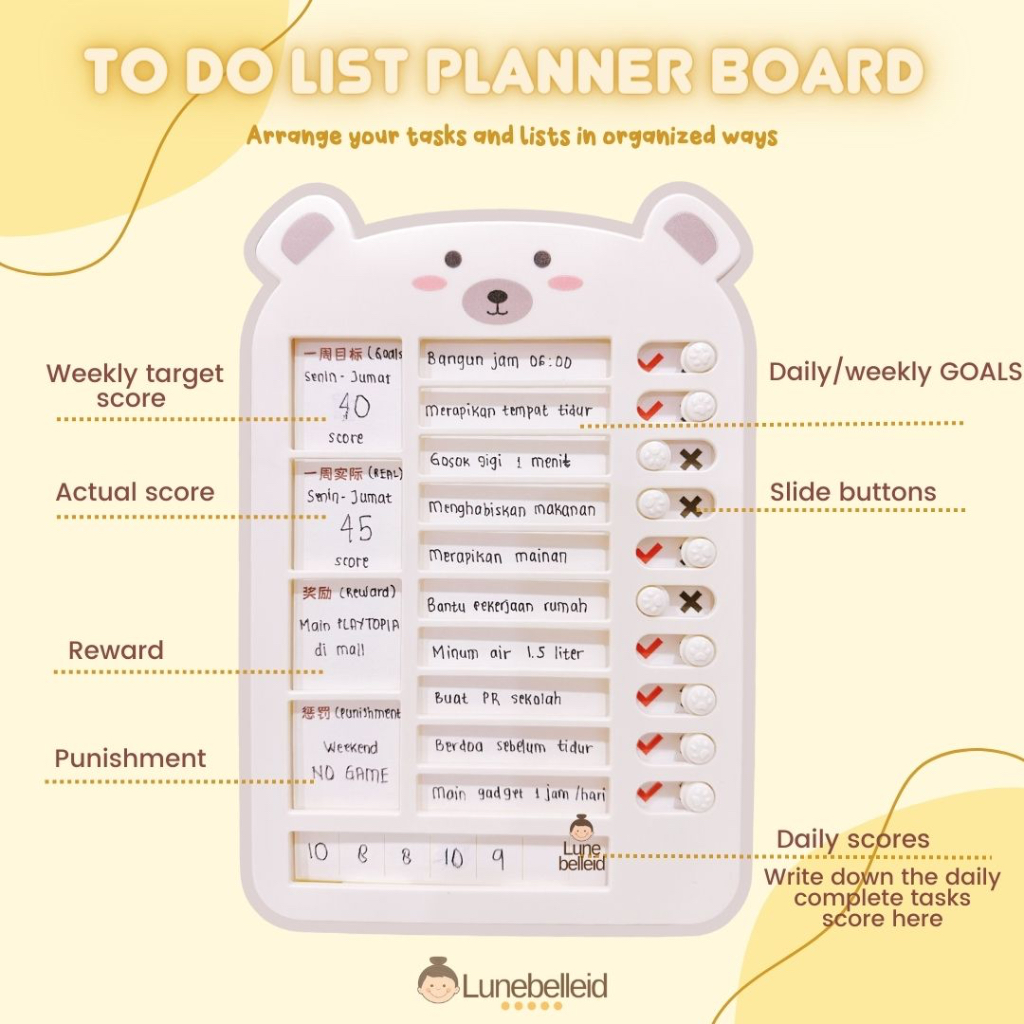 

HJK Cute Bear Aestethic Memo Planning Board / Daily Task Checklist Board / Papan Checklist Estetik