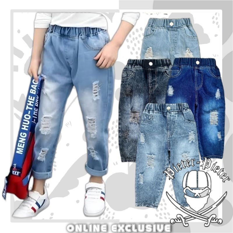 Celana Jeans Riped Sobek Unisex Cowok Cewek Usia 1-13tahun