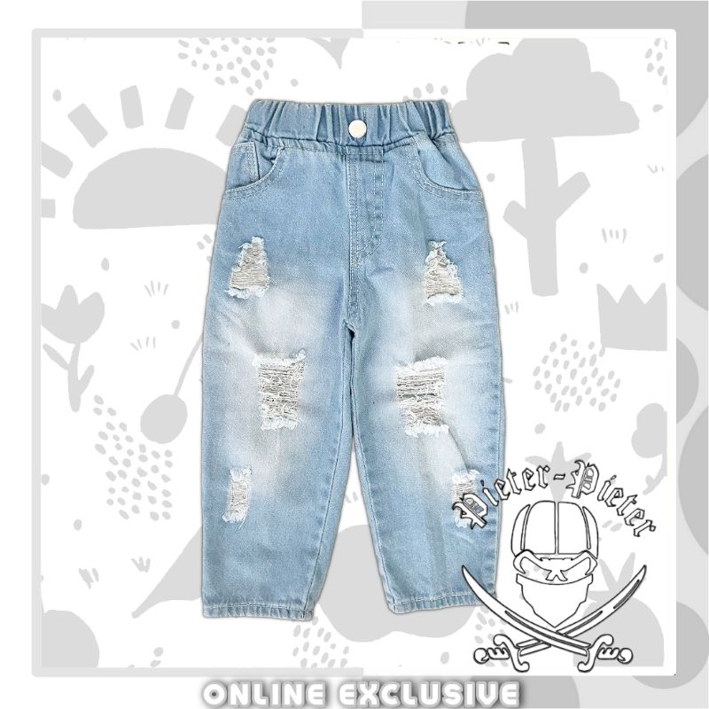 Celana Jeans Riped Sobek Unisex Cowok Cewek Usia 1-13tahun