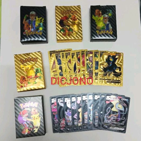 Mainan 5 Pcs Kartu Pokemon Pikachu Gold Emas & Black Hitam / Trading Card Game