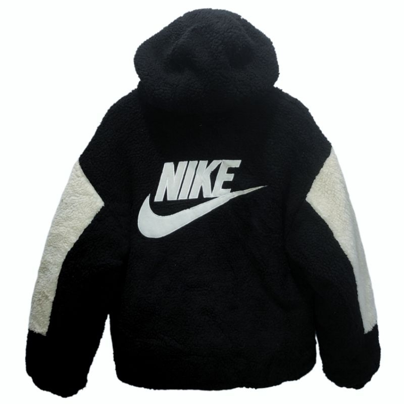 jacket sherpa nike big swoosh black white