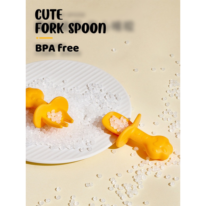 Paket sendok garpu anak travel silikon food grade BPA free baby safety