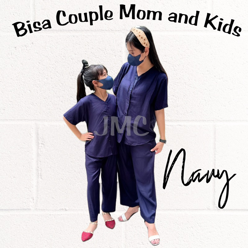 bajutidur piyama cOzy Navy hitam abu kerah V bisa couple ibu anak dewasa keluarga