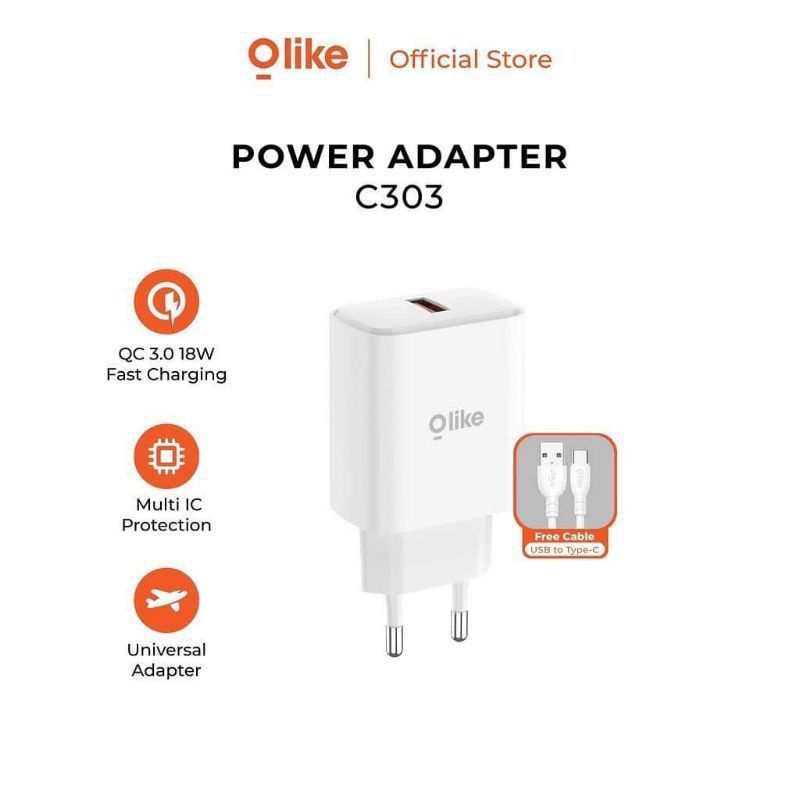 POWER ADAPTER FAST CHARGING 3A + KABEL TYPE C OLIKE C303