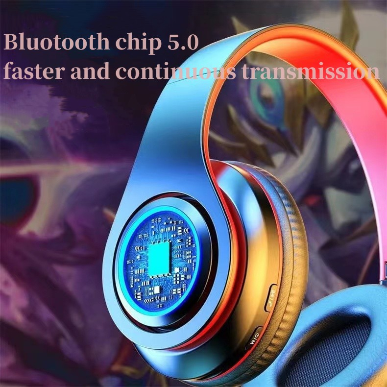 Headphone Headset bluetooth bass gaming 5.0 LED HiFi Stereo dengan Mikrofon