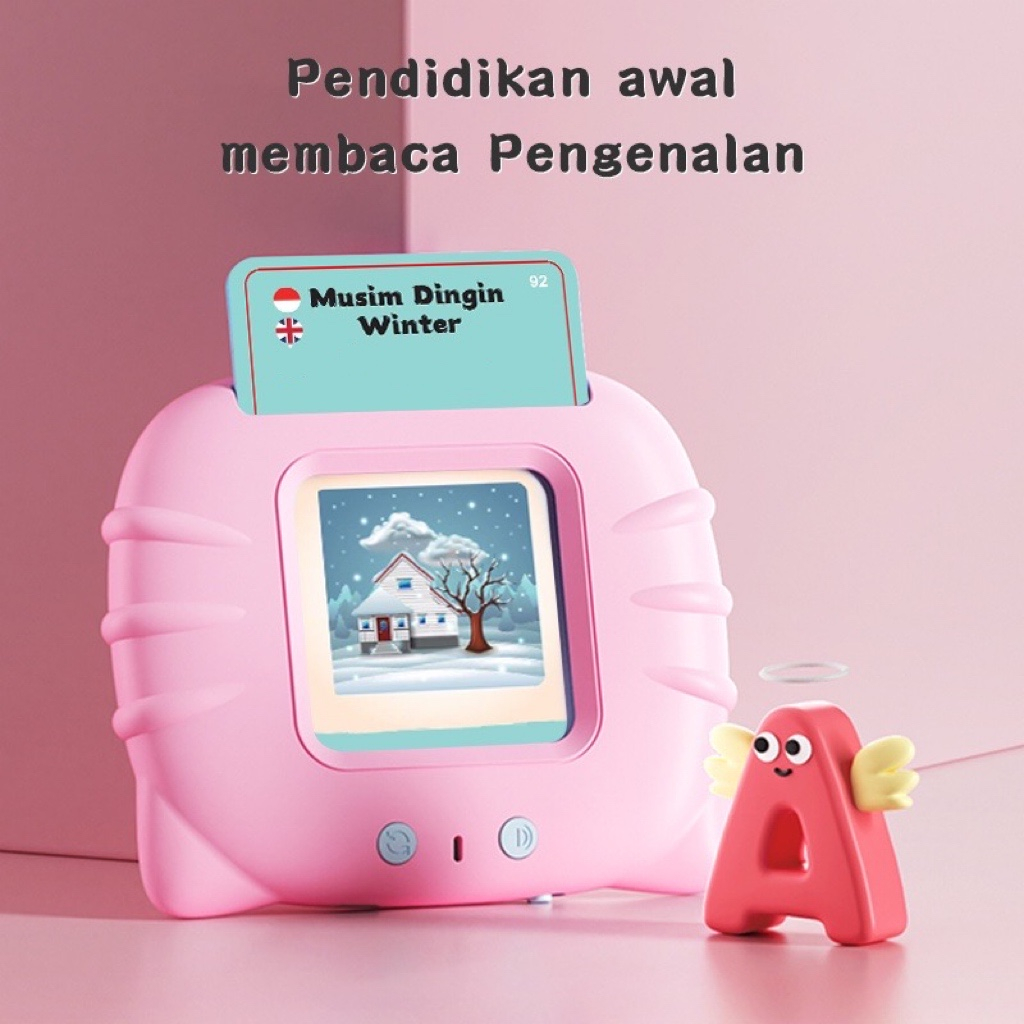 2 Bahasa Card Early Education Bilingual Device / Mainan Flash Card Bersuara Alat Bantu pengenalan kosakata Bahasa Inggris