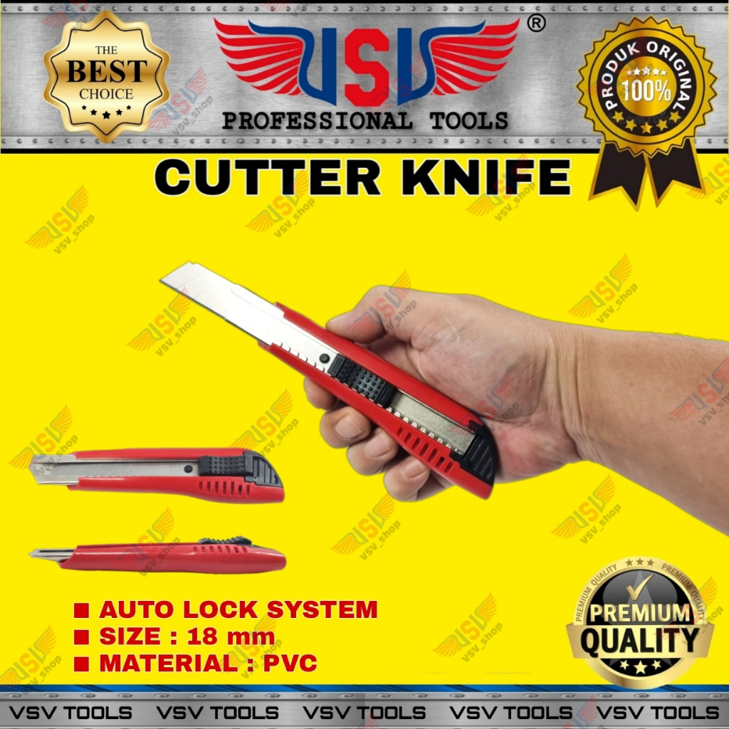 VSV Pisau Cutter Besar Otomatis 18mm Cutter Knife Auto Lock HS-01