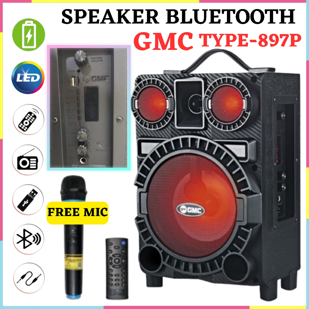 Speaker GMC 897P Portable bluetooth spiker free mic wireless KARAOKE | PILAR AUDIO