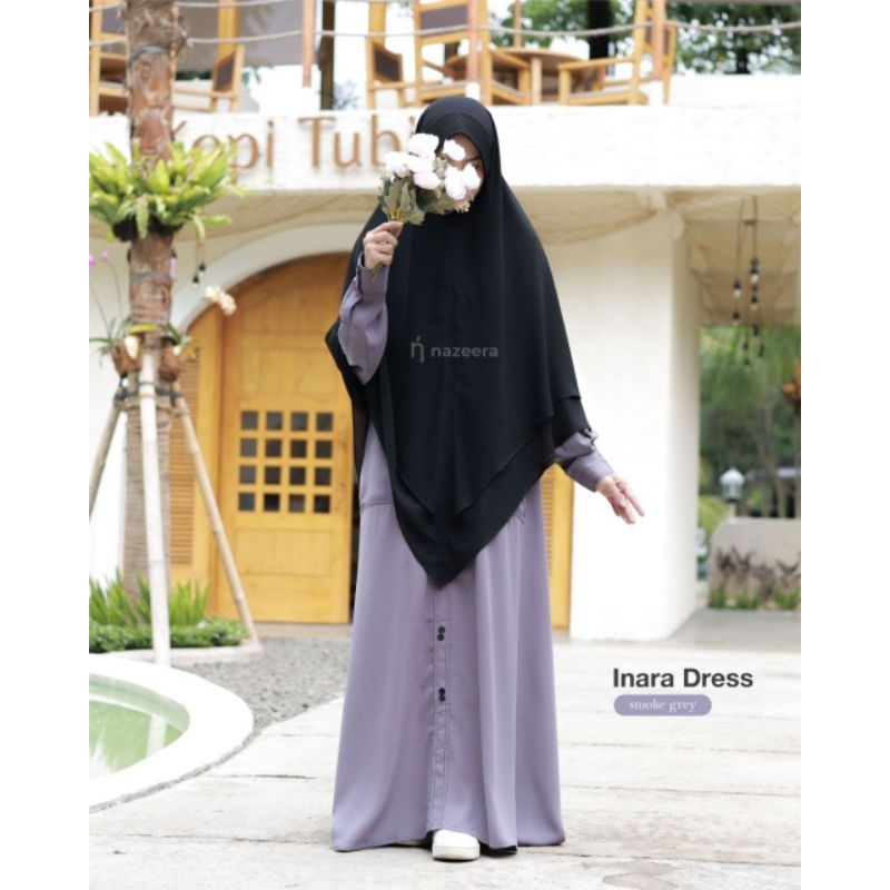 Gamis Nazeera Inara Dress Bahan Yoris Exclusive - Warna SMOKE GREY