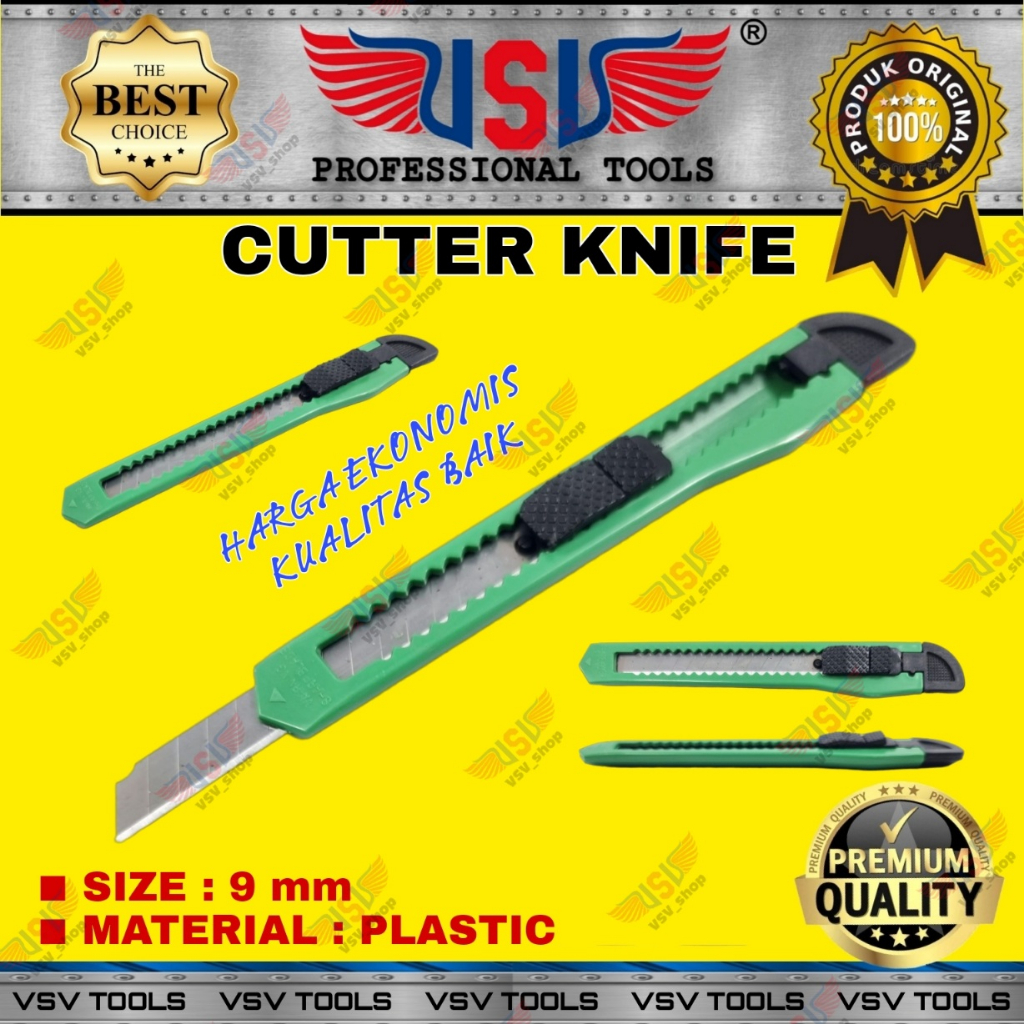 Cutter Kecil Pisau Cutter 9mm Cutter Knife Plastik GOOD QUALITY VSV HS-05