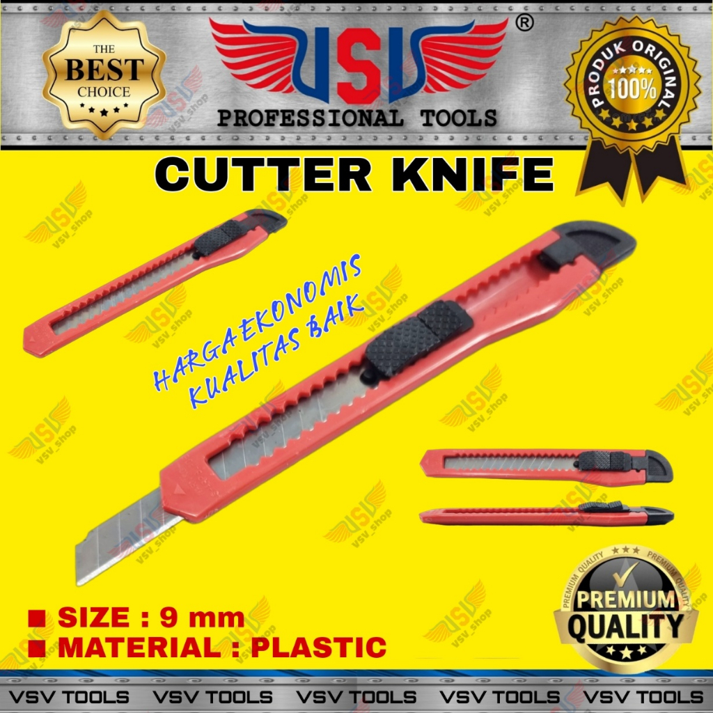 VSV Pisau Cutter Kecil 9mm Cutter Knife Plastik GOOD QUALITY HS-05