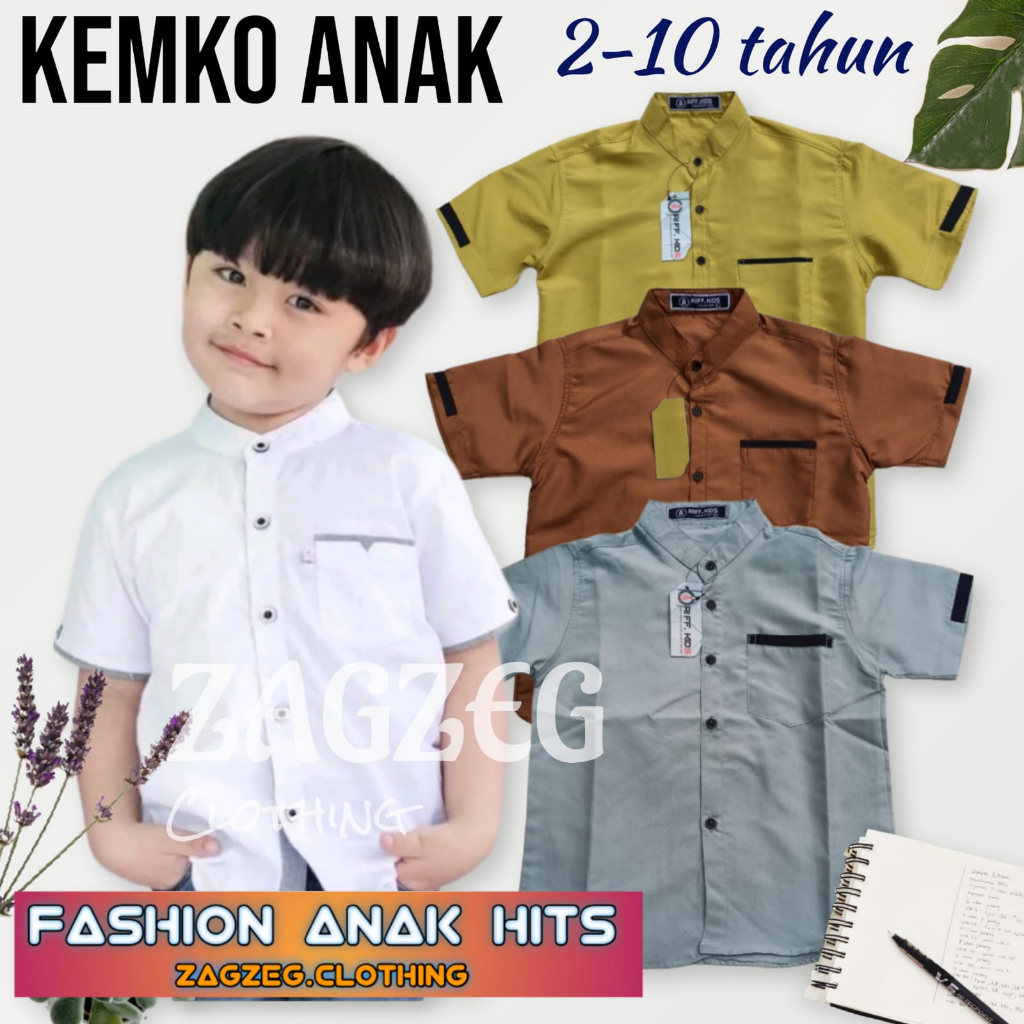 Zagzeg Clothing Baju Koko Kurta Anak Bahan Katun Premium Usia Umur 2 3 4 5 6 7 8 9 10 Tahun Atasan Pakaian Baju Muslim Anak Kemko Anak Poplin Oxford Lengan Pendek Kemeja Koko Anak Laki Laki Lengan Pendek Motif Polos