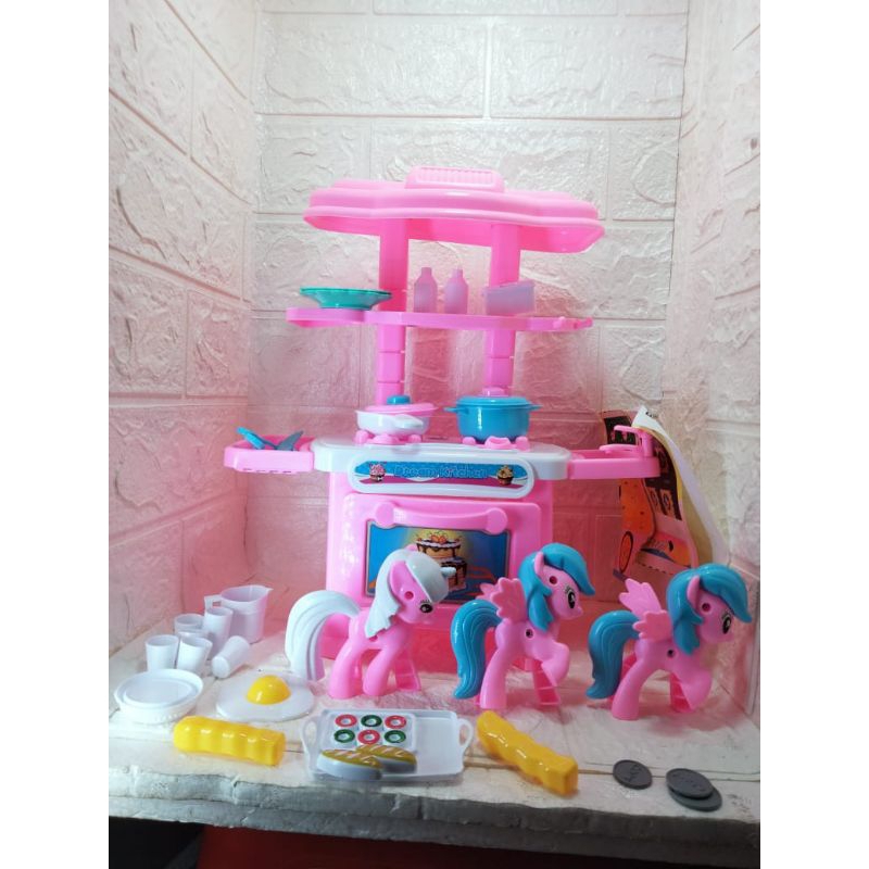 Mainan anak Prempuan masak masak Meja Dapur Set Lengkap Dengan Kuda Pony