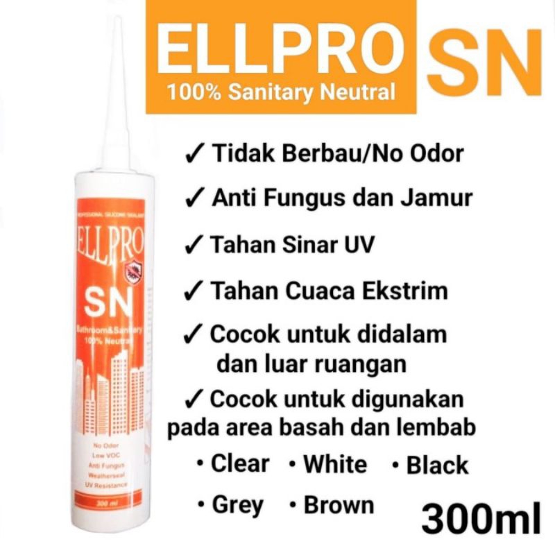 Paket Lem+Gun Silikon ELLPRO Sanitary &amp; Bathroom Silicone Sealant Anti Fungus