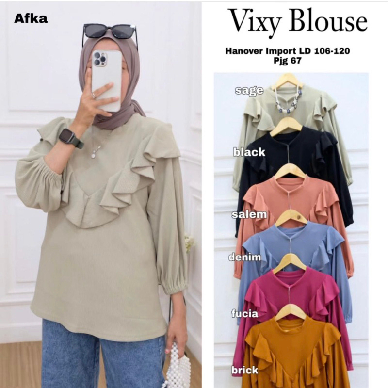 atasan wanita blouse noera ruffle hanover merk clarke