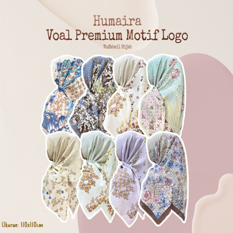 Hijab Humaira Voal Premium Motif Logo/Segiempat Humaira Voal premium