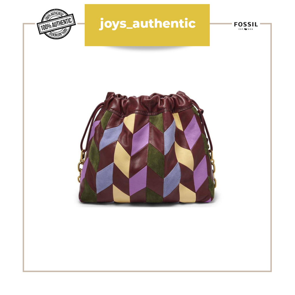 Tas Wanita Fossil Gigi Drawstring Shoulder Bag Patchwork Woman Bag Authentic Original