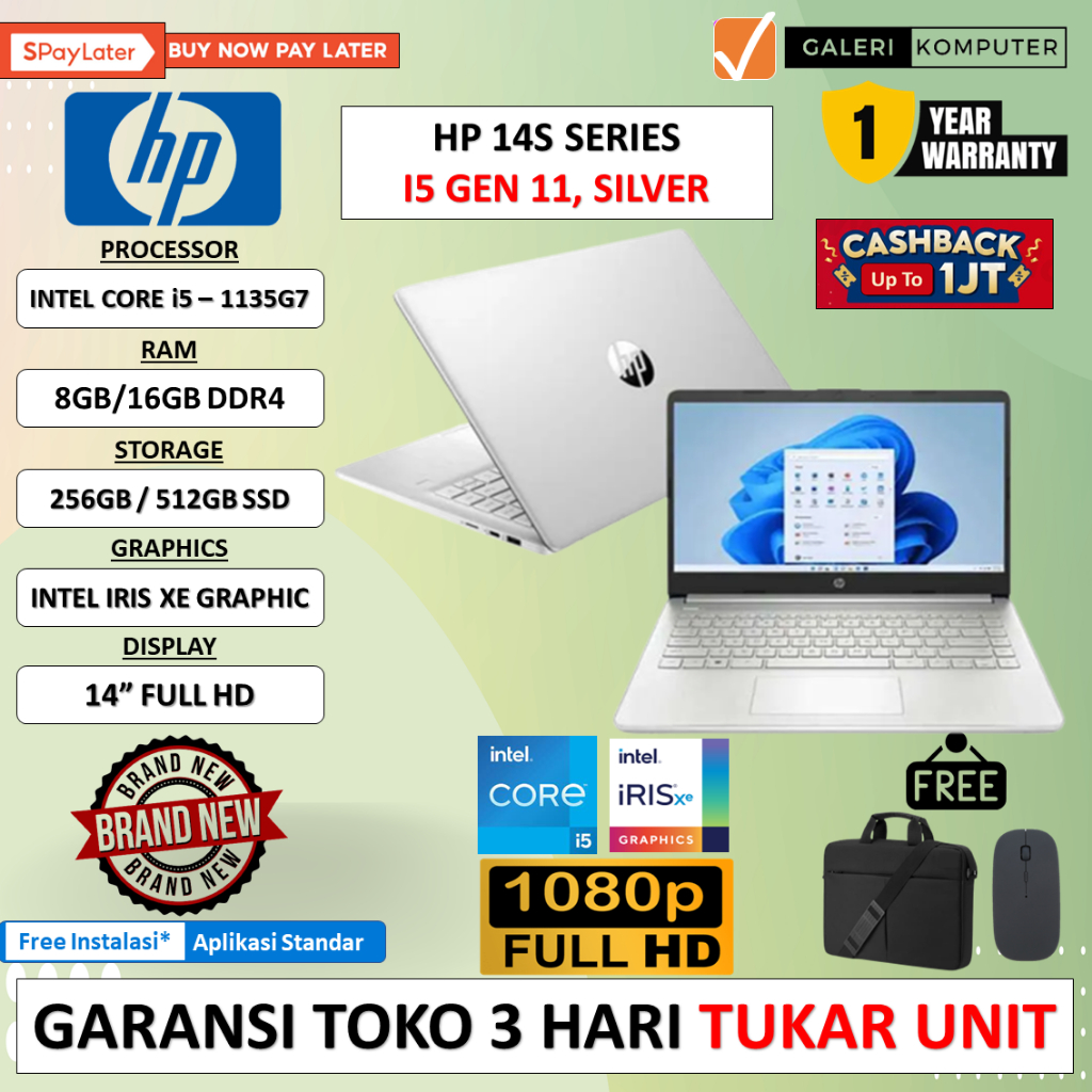 Laptop Mura HP 14s INTEL I5 1135G7 8GB 256GB IRIS XE Windows 11 Home