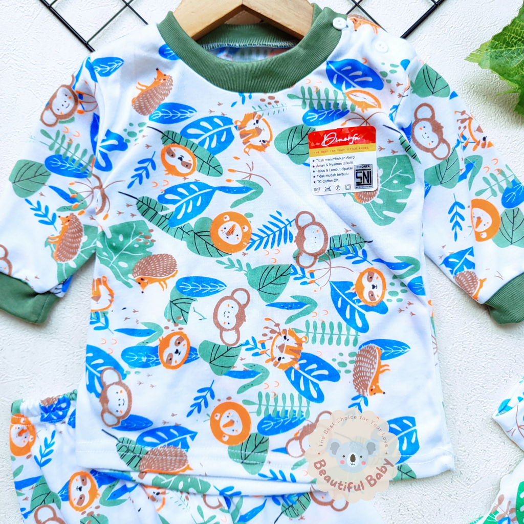 Setelan PIyama Baju Bayi Usia 3-18 Bulan Motif Monkey Monstera / Baju Tidur Bayi Lengan Panjang Celana Panjang Kaos Oblong Kancing Pundak / Baby.ou