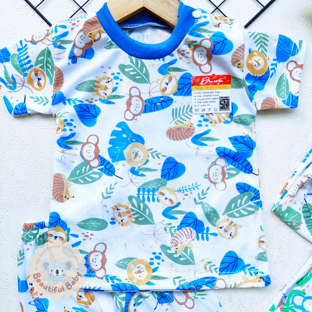 Setelan Piyama Baju Bayi Usia 3-18 Bulan Motif Monkey Monstera / Baju Tidur Bayi Lengan Pendek Celana Panjang Kaos Oblong Kancing Pundak Bayi dan Anak - Baby.ou