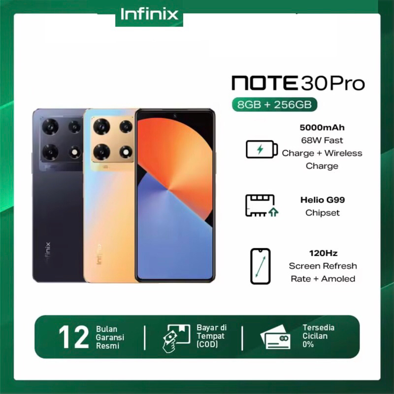 Infinix Note 30 Pro [8GB+256GB] Extended RAM 8GB - Helio G99 - 108MP Triple Camera - 6.78&quot; AMOLED - NFC - Li-Po 5000mAh Garansi Resmi Infinix 1 Tahun